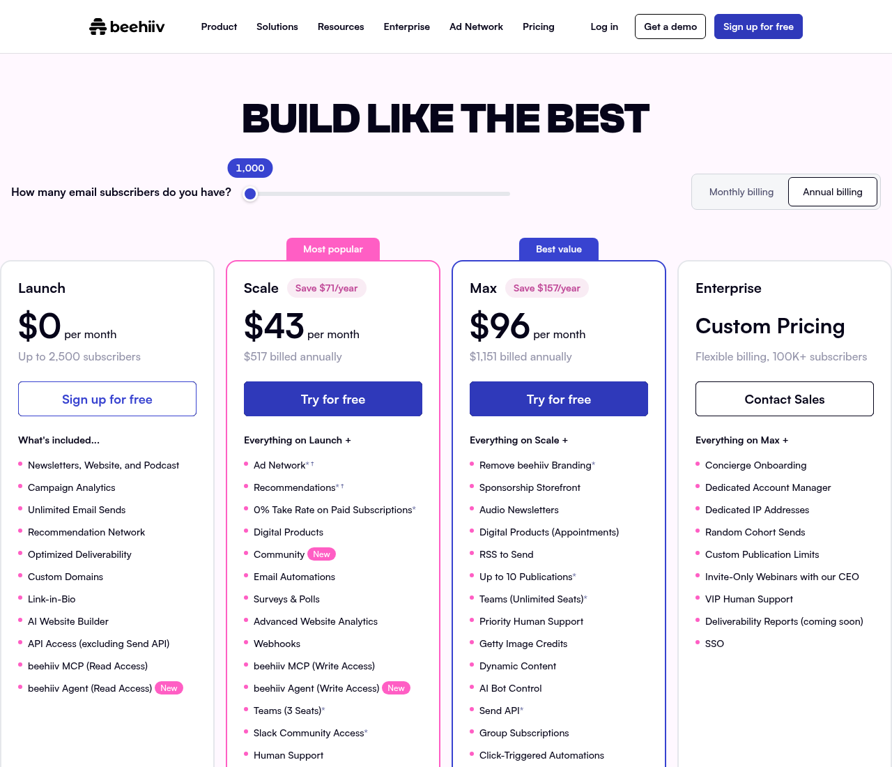 beehiiv pricing, September 2026: same price, more bundled features.